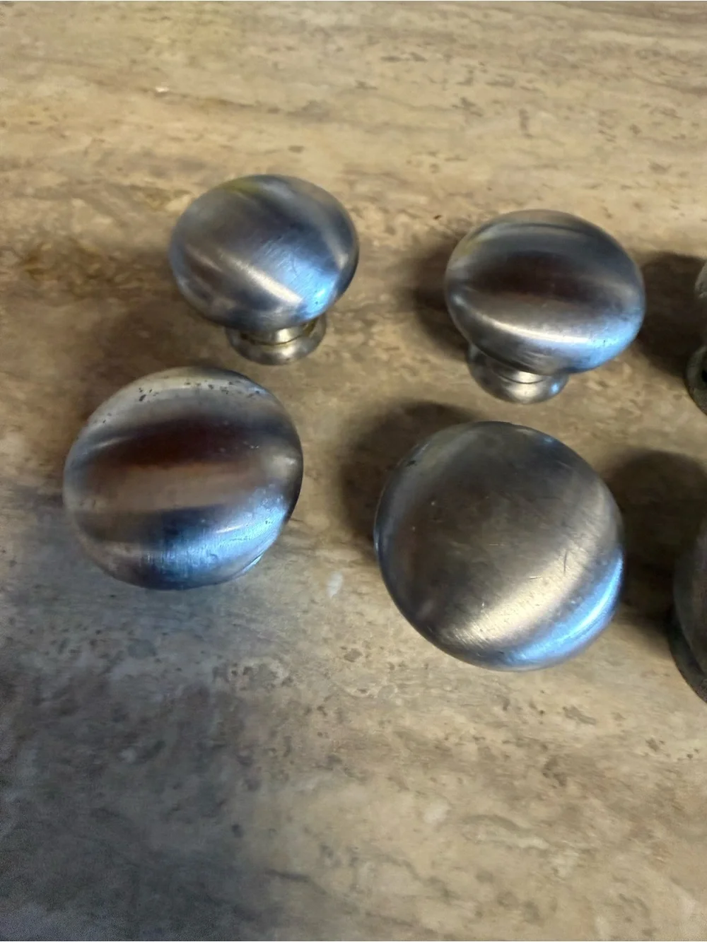 Set of Metal Drawer or Cabinet Knobs — Brushed Silver Hardware